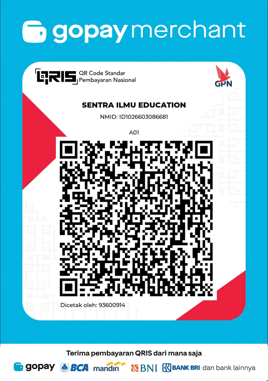 QRIS resmi merchant Sentra Ilmu Education